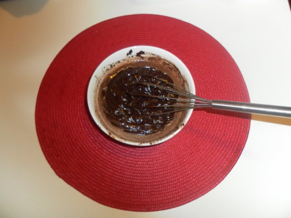 Gently mixing the chocolate ganache