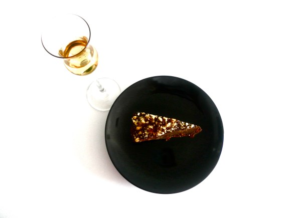 Rich, hazelnut cake served with Frangelico