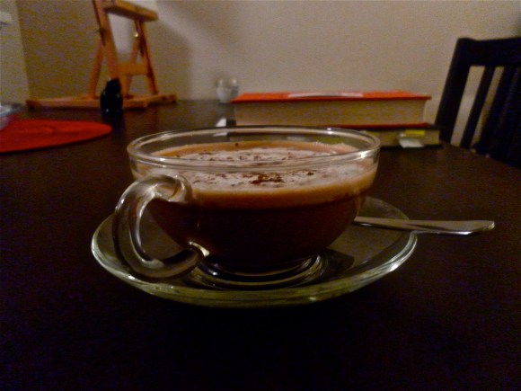 Chocolatey hazelnut coffee on a grey day.